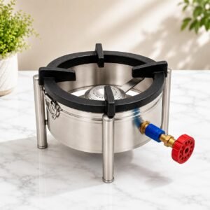 Round Catering Burner 10x10 Inch Heavy Duty LPG Gas Stove Commercial Cooktop for Hotel Restaurant Kitchen